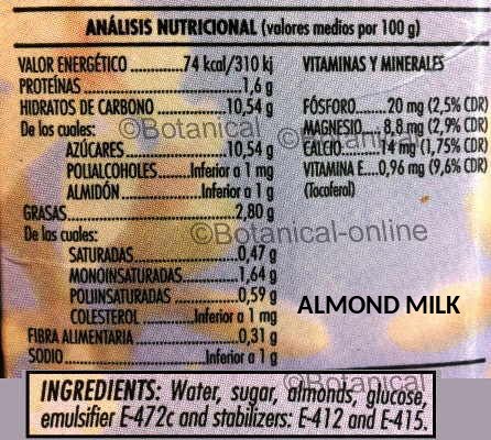 almond milk label