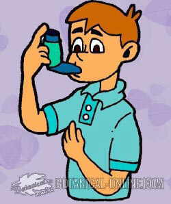 child taking an asthma medicine with an inhaler