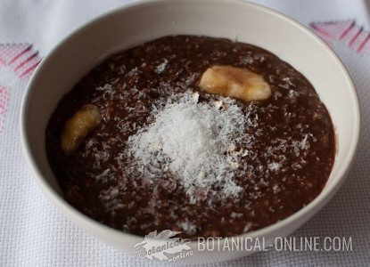 Oatmeal porridge with cocoa, banana and coconut