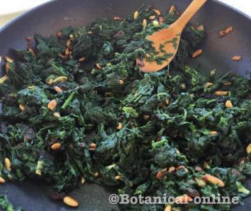 Photo of sautéed chard with raisins and pine nuts