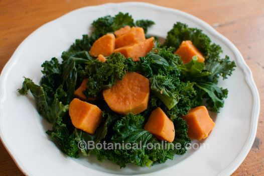 cabbage kale with boiled sweet potato