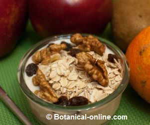 Photo of yogurt with oats, nuts and raisins