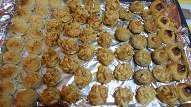 Panellets decorated with pine nuts