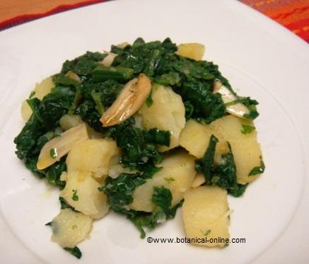 boiled spinach and potatoes