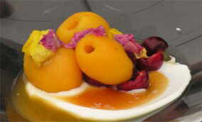 Photo of loquat with cherries and rose petals