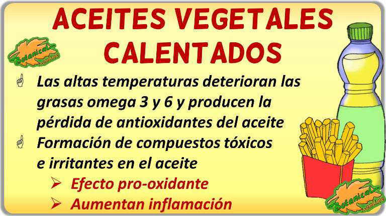 aceites vegetales calentados fritos malos propiedades prooxidante