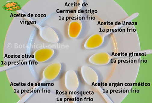 tipos de aceites vegetales para la piel color y propiedades