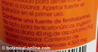 etiqueta de aspartamo que contiene fenilalanina, contraindicaciones para fenilcetonuria