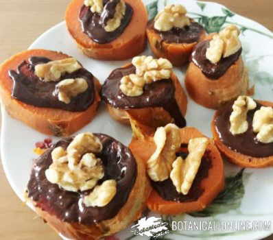 boniato postre chocolate nueces canapes dulces