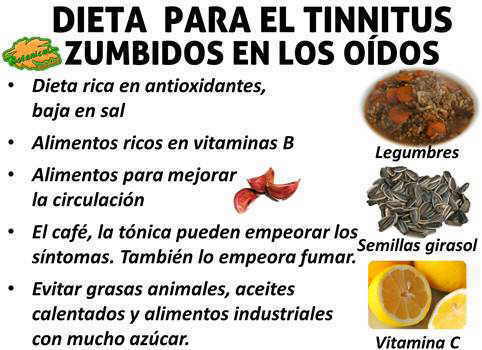 dieta recomendada y alimentos para el tinnitus