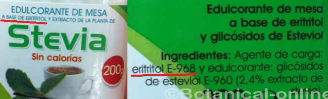 etiqueta de estevia ingredientes aparecen edulcorantes como eritritol. No es stevia