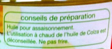 etiqueta aceite Especifica que no es un aceite adecuado para freír