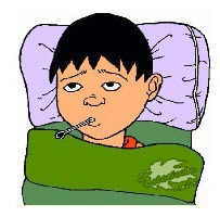 niño con fiebre y termometro en la cama