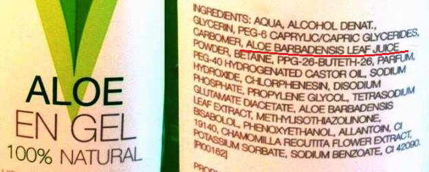 inci gel de aloe vera puro etiqueta