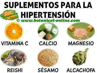 suplementos, vitaminas minerales y plantas utilizadas en el tratamiento de la hipertensión o tension arterial alta