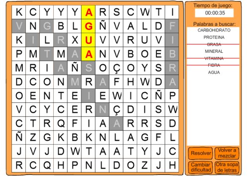 Juego de sopas de letras de nutrientes