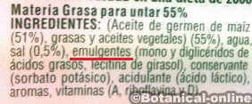 Etiqueta de margarina sin grasas trans