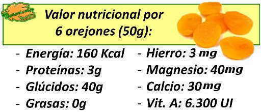 valor nutricional de los orejones duraznos melocotones albaricoques secos