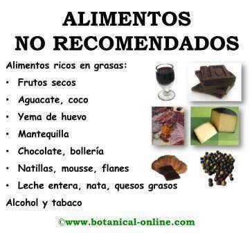 Alimentos no recomendados