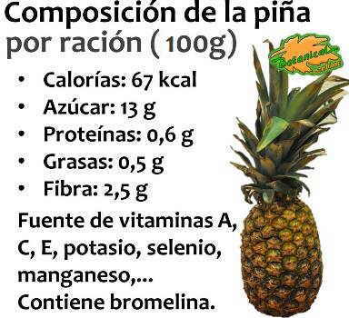 composicion nutricional de la piña o ananas, calorias, vitaminas y minerales