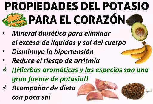 potasio para enfermedades del corazon y la hipertension