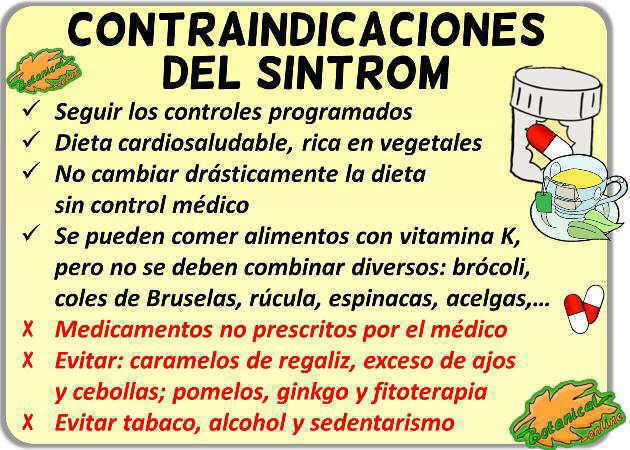 contraindicaciones medicamentos anticoagulantes sintrom warfarina vitamina k