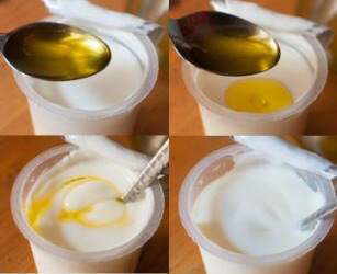 yogur mezclado con aceite de oliva
